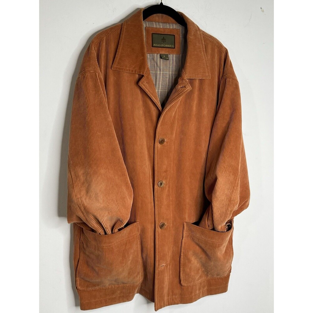 Rainforest corduroy Jacket vtg 90s Orange Coat Trim Cotton Silk Grandpa Core